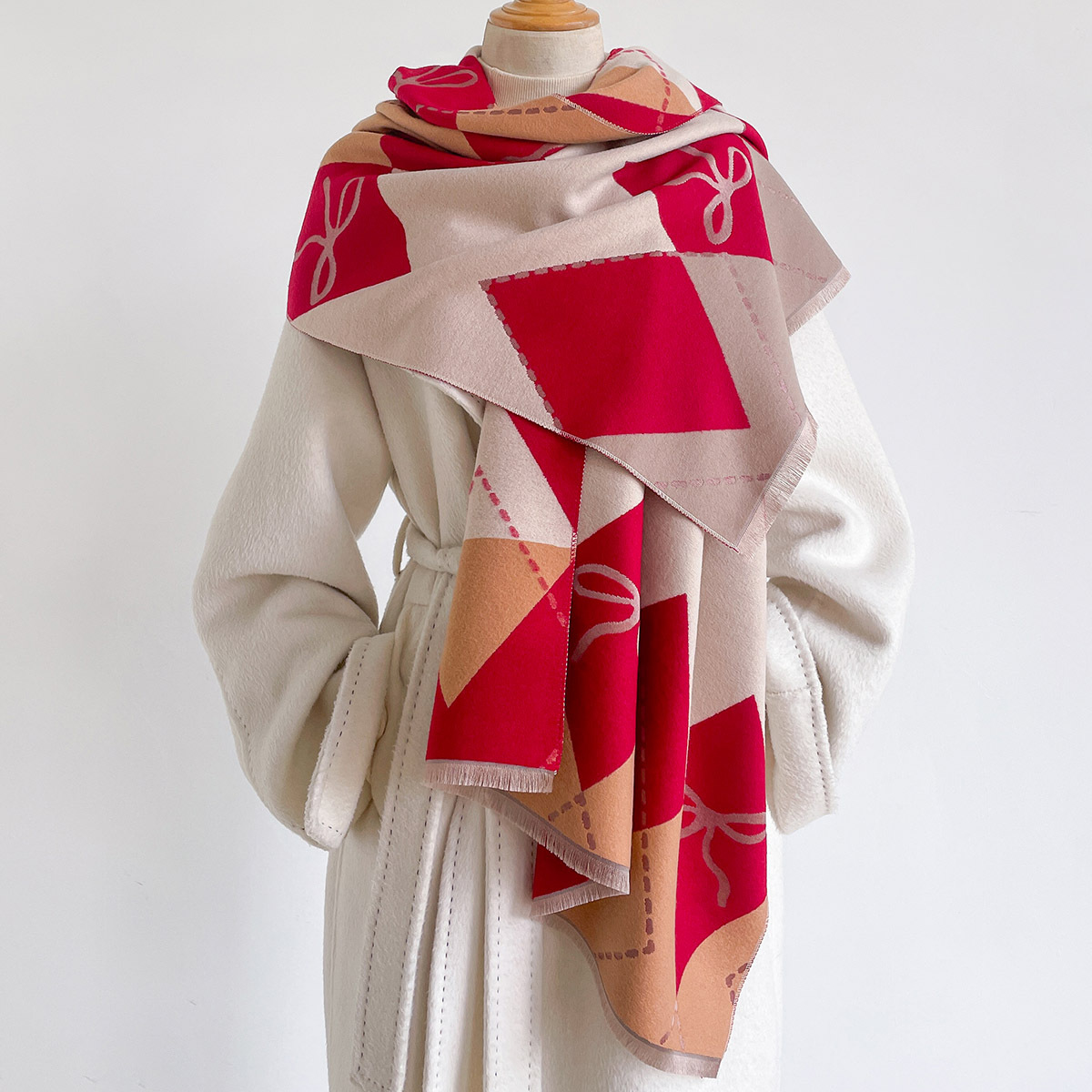 Cashmere Pashmina Wrap - Dames Imitatie Kasjmier Sjaal met Franjes
