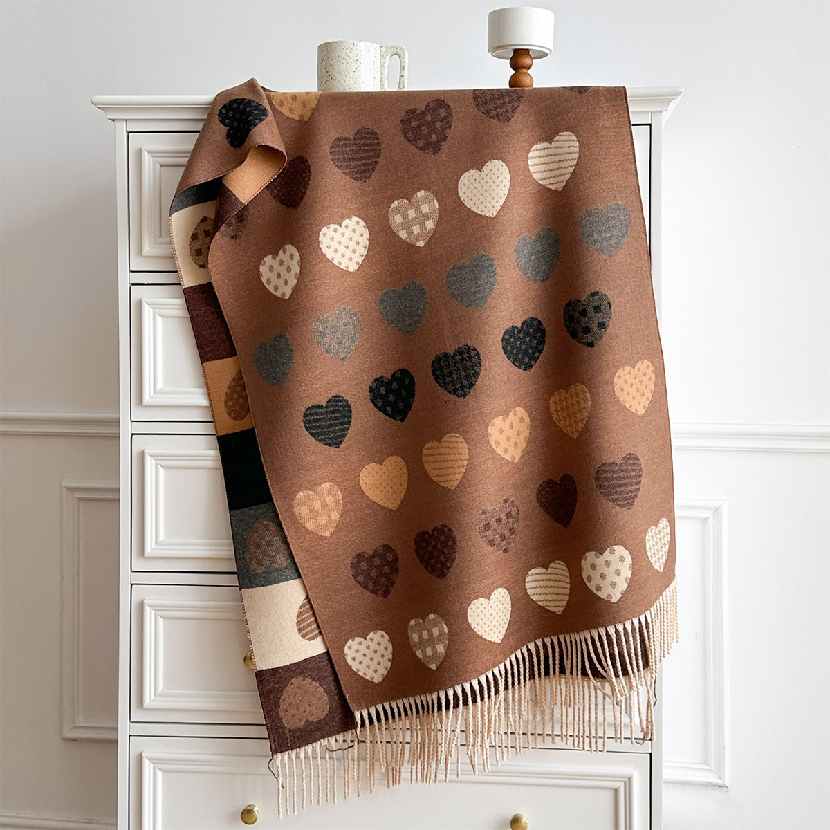 Cashmere Pashmina Wrap - Dames imitatie kasjmier sjaal met franjes,
