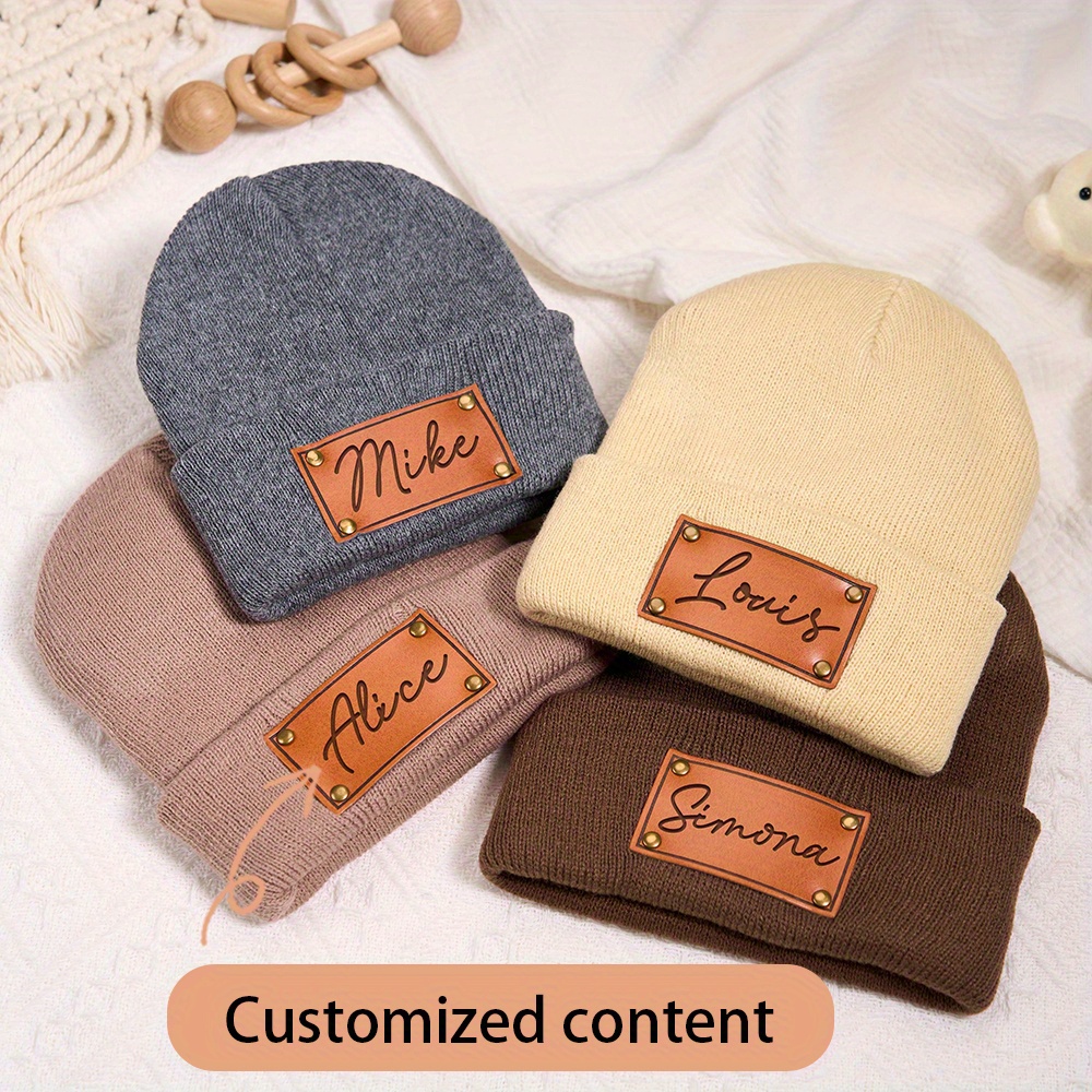 Knit Beanie Hat Warm - Op maat gemaakte leren patchmuts, gebreide