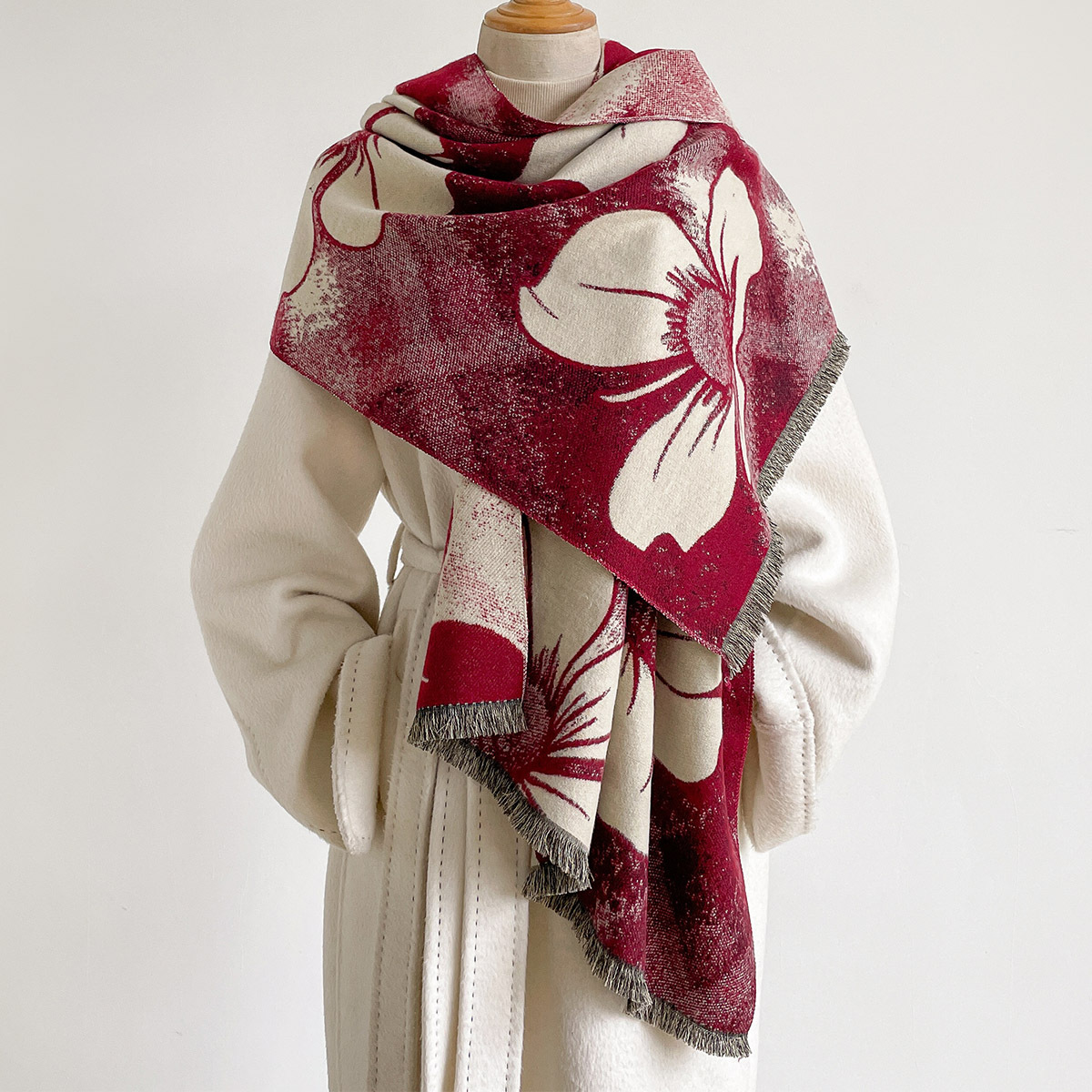 Cashmere Pashmina Wrap - Dames Imitatie Kasjmier Sjaal met Franjes